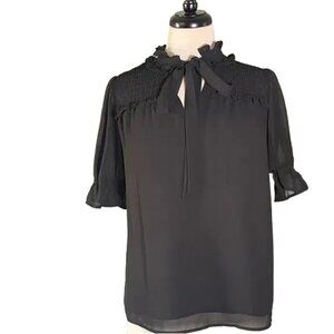 Pleione Black Tie-Neck Blouse